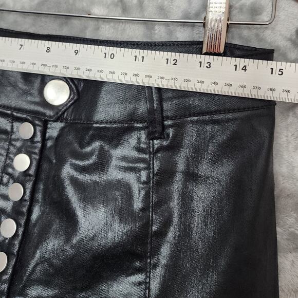 H&M Jeans Womens 12 Black Coated Faux Leather Stretch High Rise Skinny Zip Hem - Picture 6 of 10